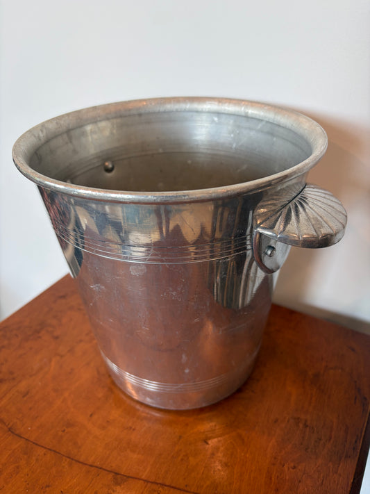 Vintage French Metal Champagne Bucket with Shell Handles