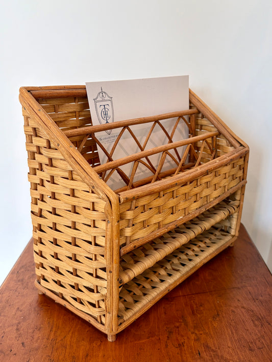 Vintage Rattan Desk Letter Organizer
