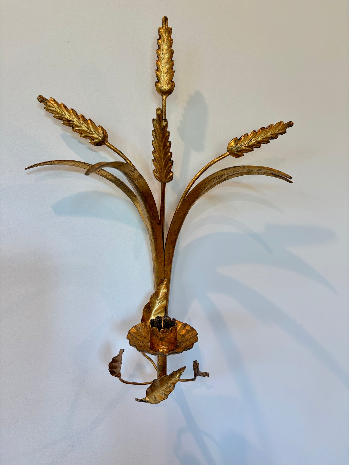 Vintage Pair of Gilt Wheat Sconces