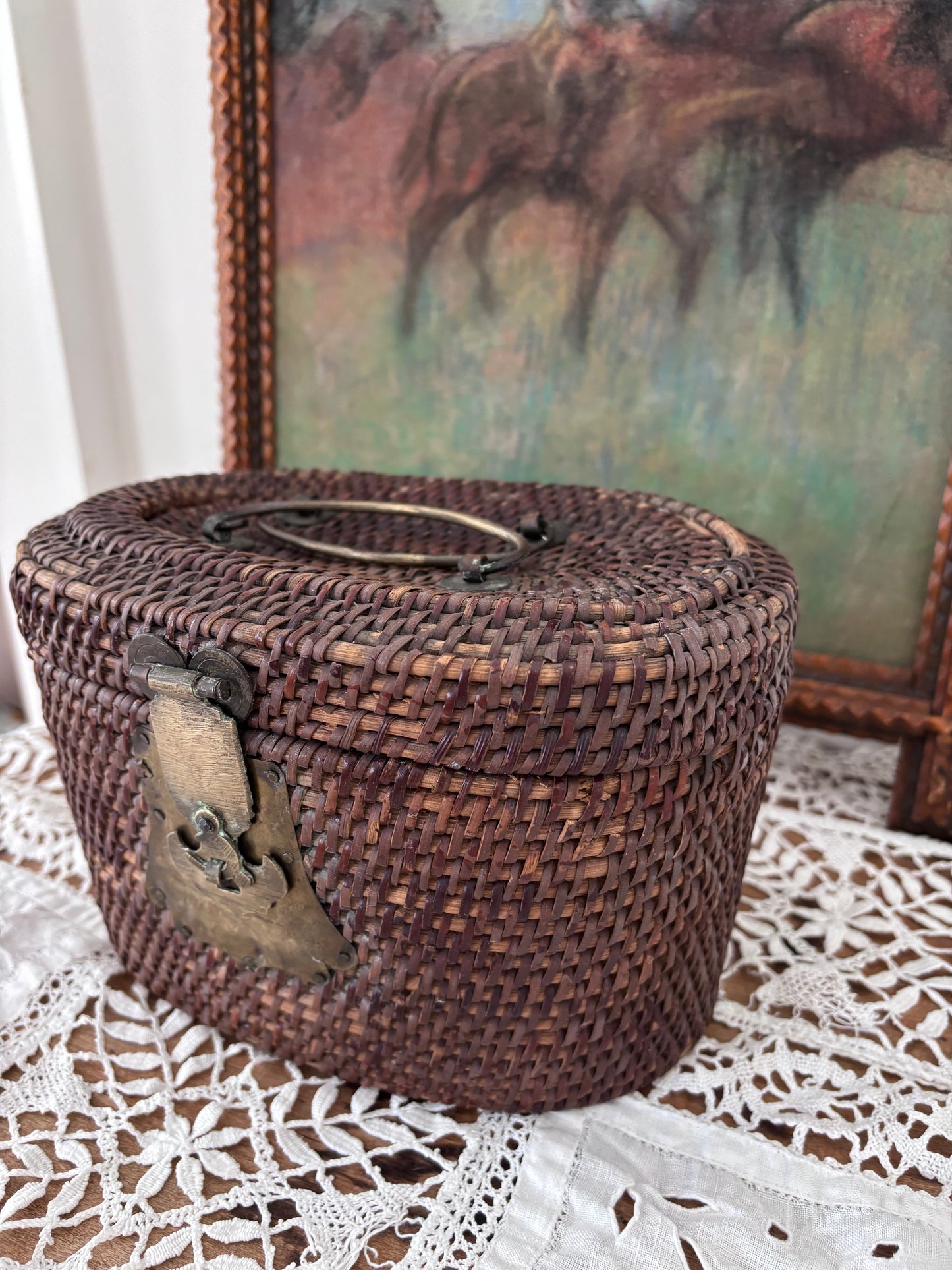 1920s Art Deco Chinese Woven Tea Basket
