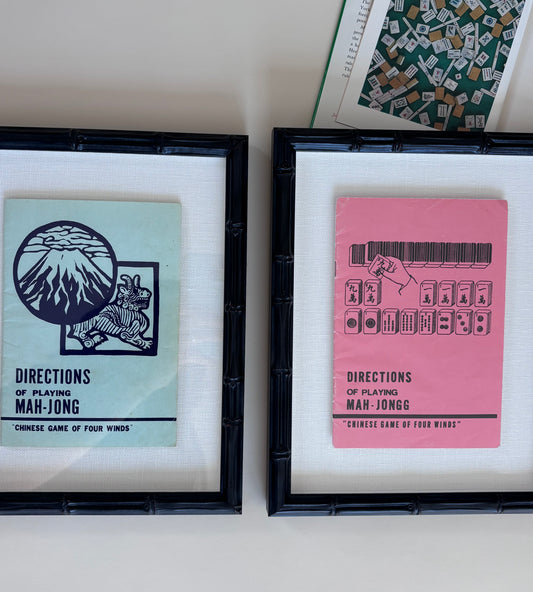 Vintage Mahjong Manual (Pink) in Custom Frame