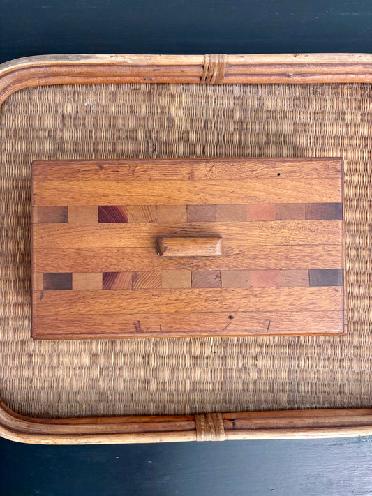 Vintage Handmade Inlaid Wooden Box with Lid