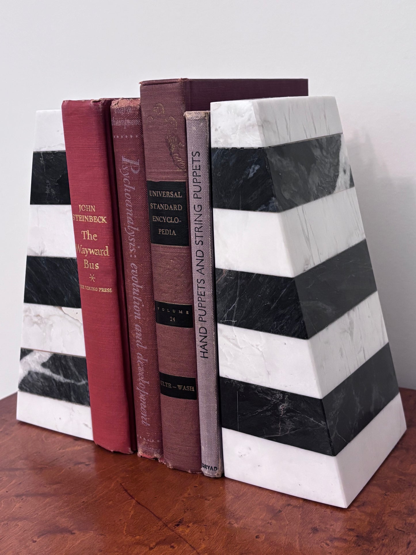 Vintage Pair of Black and White Marble Bookends