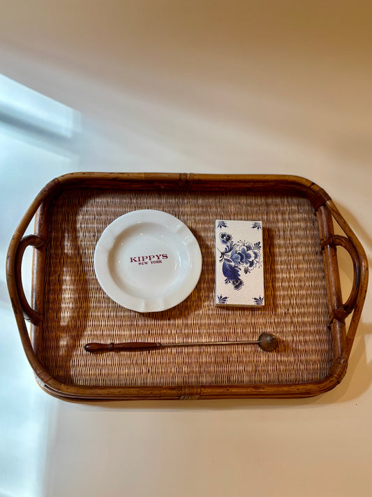 Vintage Rattan Woven Tray with Handles
