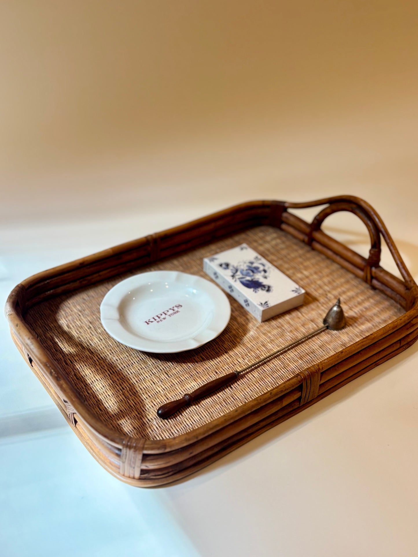 Vintage Rattan Woven Tray with Handles