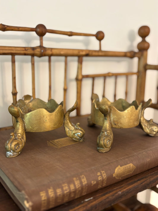 Vintage Pair of Brass Koi Fish Candle Holders