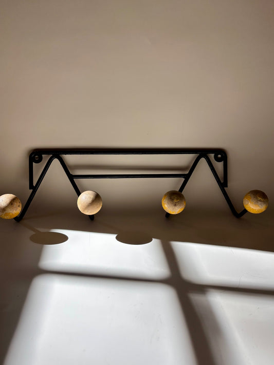 Vintage MCM Roger Feraud Metal and Wood Ball Wall Coat Rack