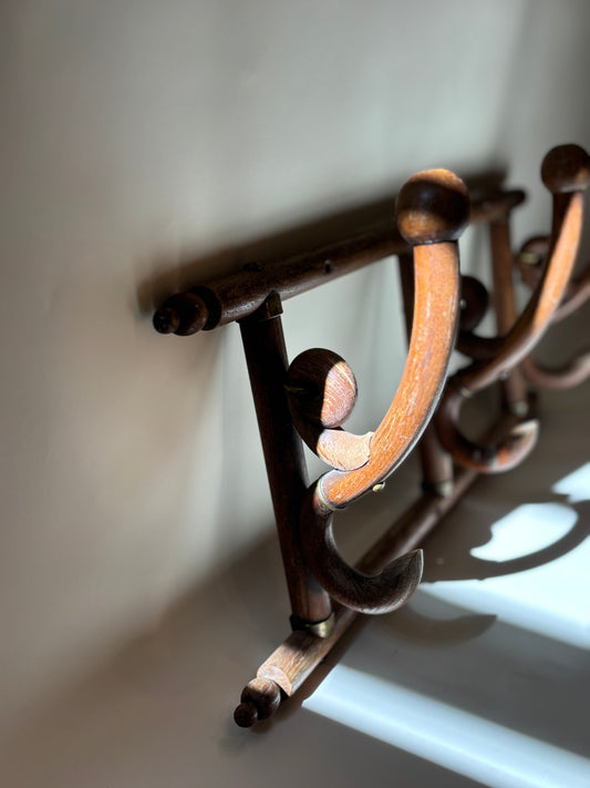 Antique Oak and Brass Hat/Coat Rack