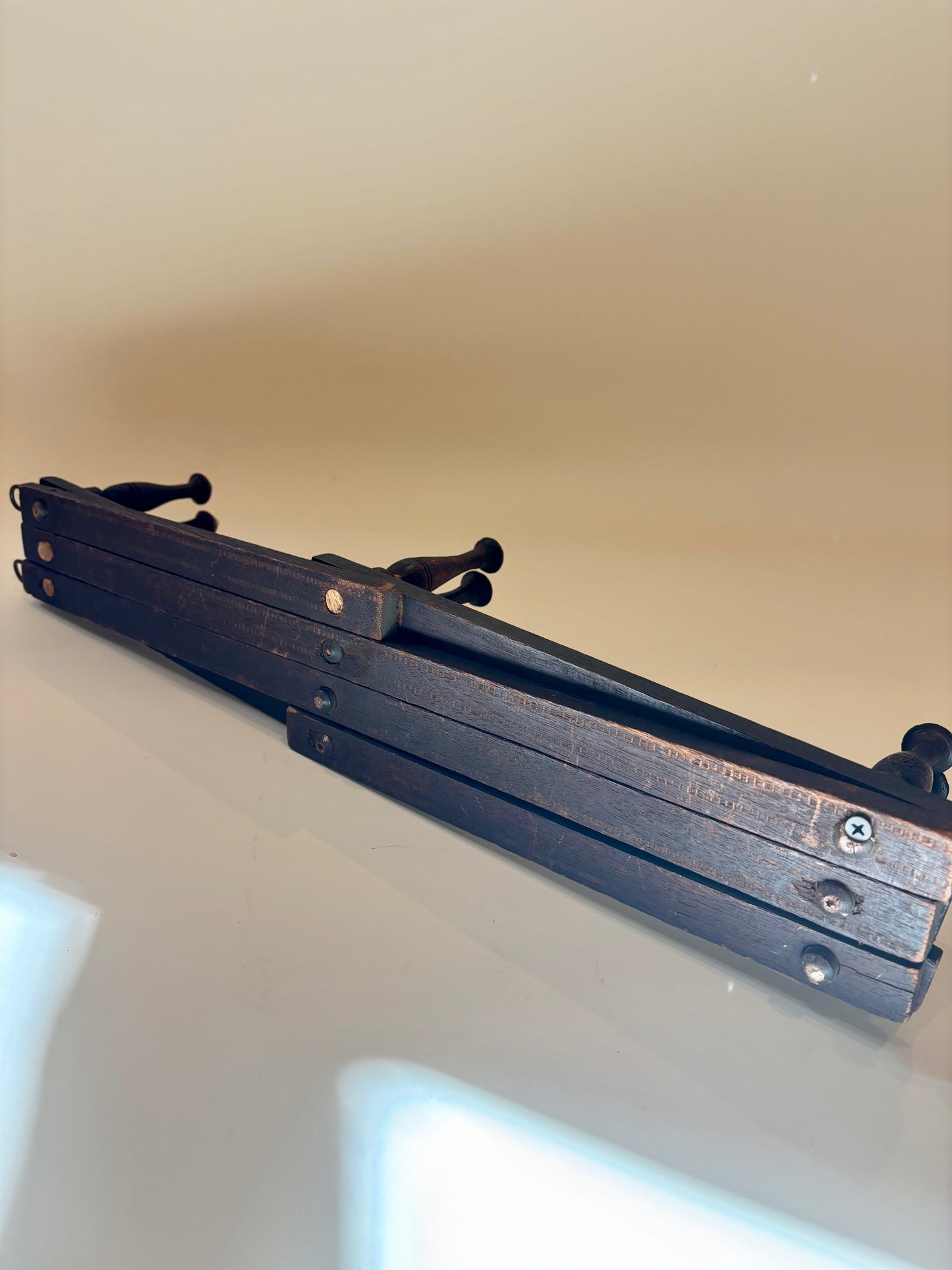 Antique Peg Accordion Rack with Porcelain Buttons