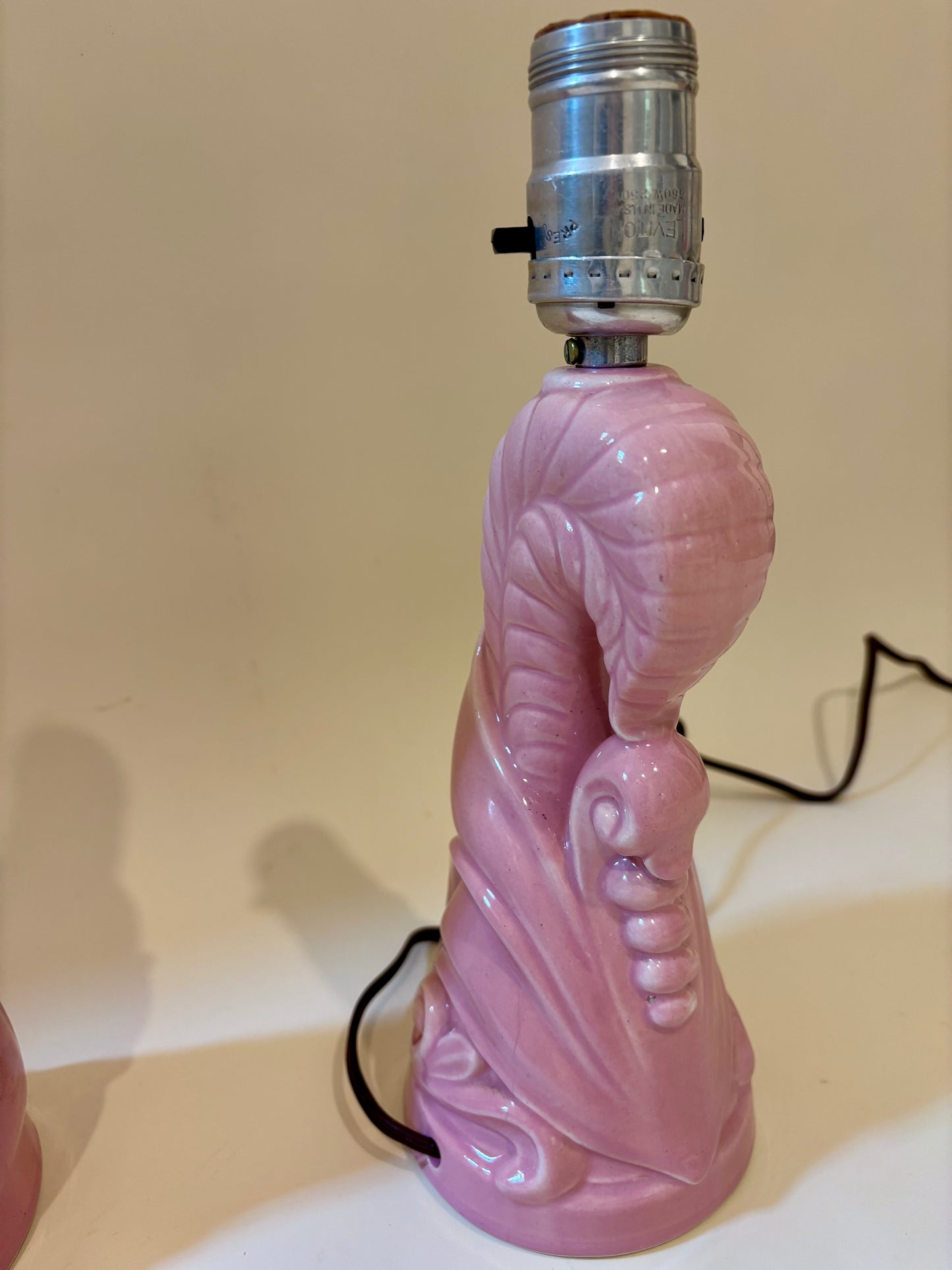 Vintage Pair of Pink Ceramic Art Deco Lamps