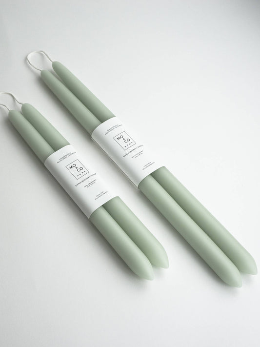 100% Beeswax Dipped Taper Candles | Pair of Eucalyptus Color (10" Long)