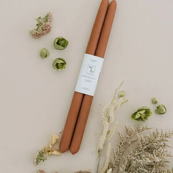 100% Beeswax Dipped Taper Candles | Pair of Natural Gold (10" Long)