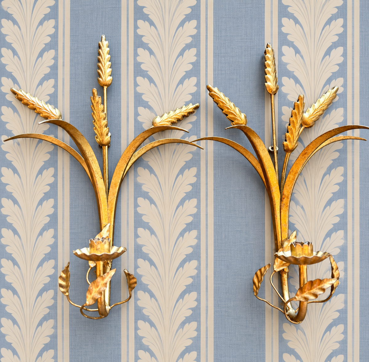 Vintage Pair of Gilt Wheat Sconces
