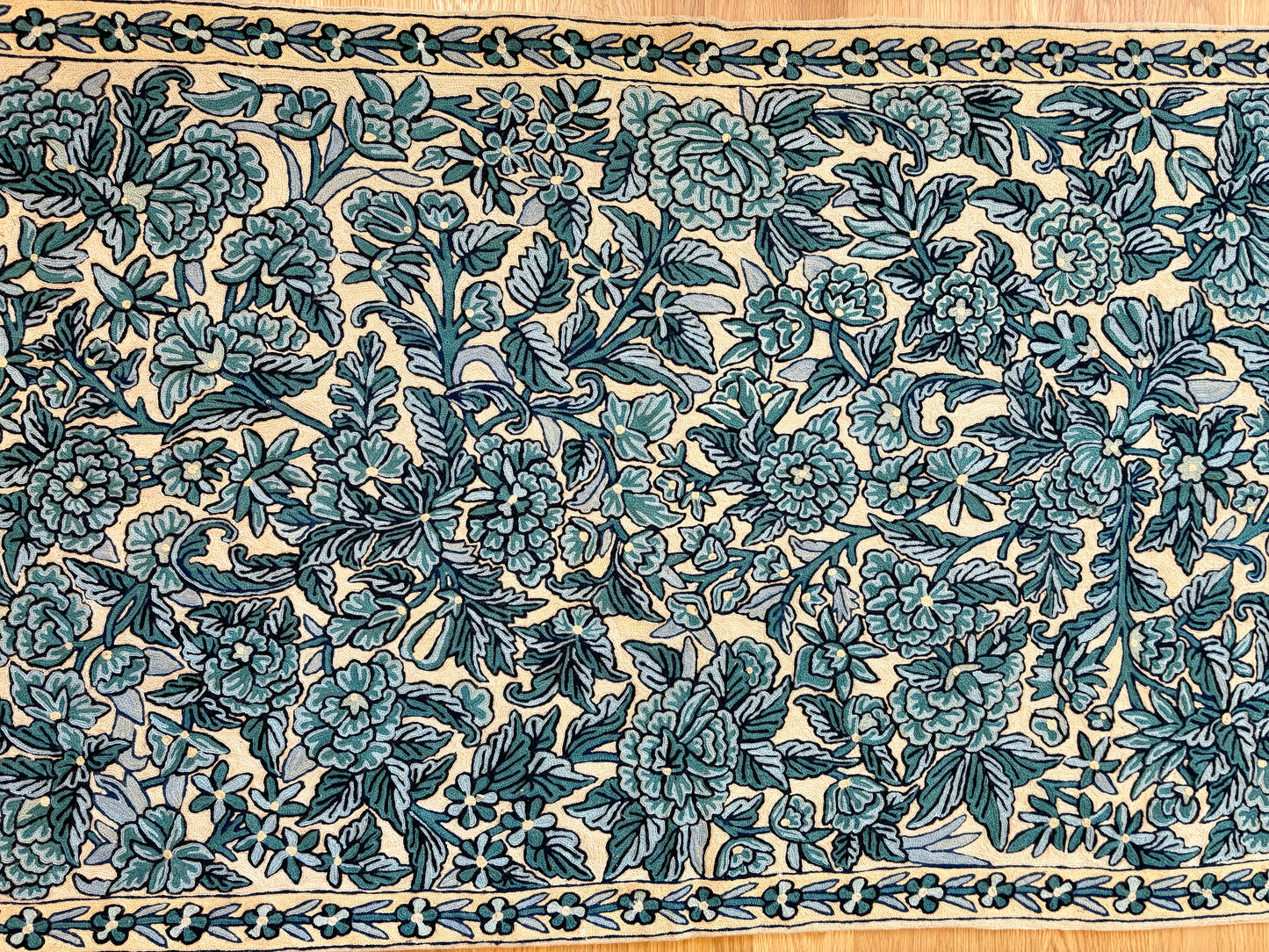 Vintage Blue & White Chain-stitch Crewel Rug