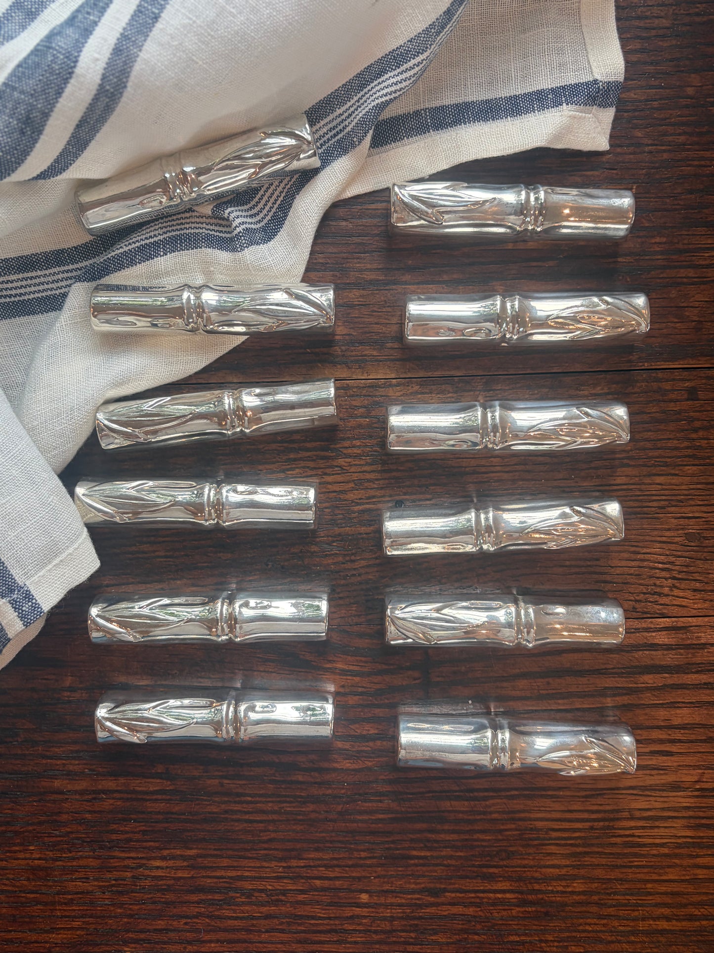Set of 12 Vintage Silverplate Bamboo Knife Rests by Silea France