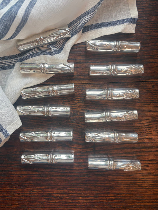 Set of 12 Vintage Silverplate Bamboo Knife Rests by Silea France