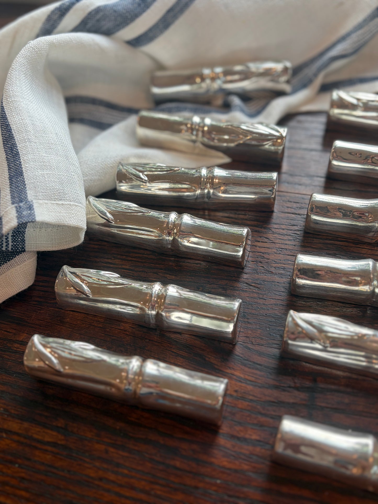 Set of 12 Vintage Silverplate Bamboo Knife Rests by Silea France