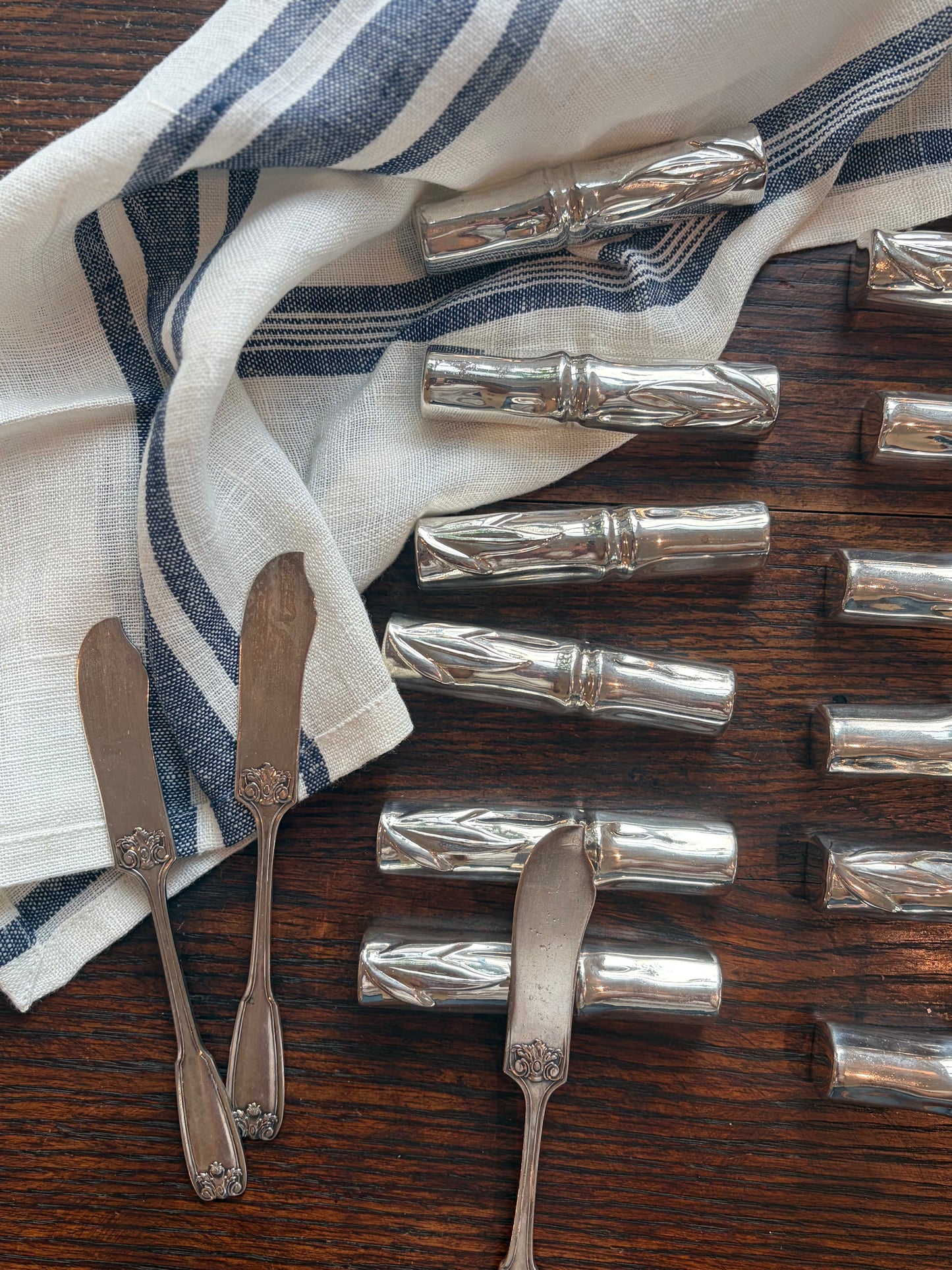 Set of 12 Vintage Silverplate Bamboo Knife Rests by Silea France
