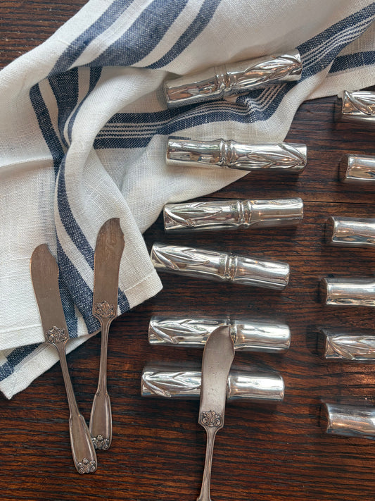 Set of 12 Vintage Silverplate Bamboo Knife Rests by Silea France