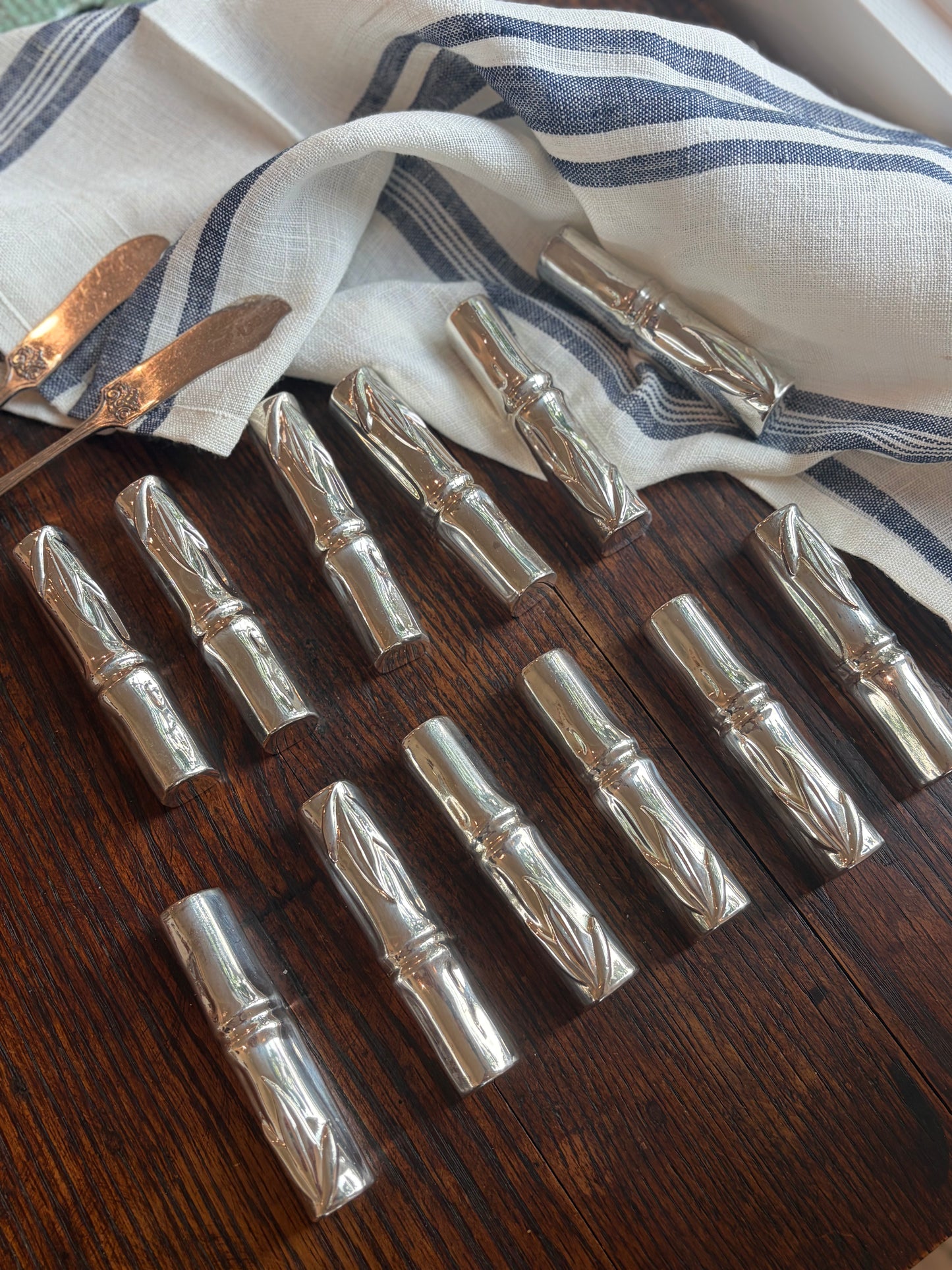 Set of 12 Vintage Silverplate Bamboo Knife Rests by Silea France