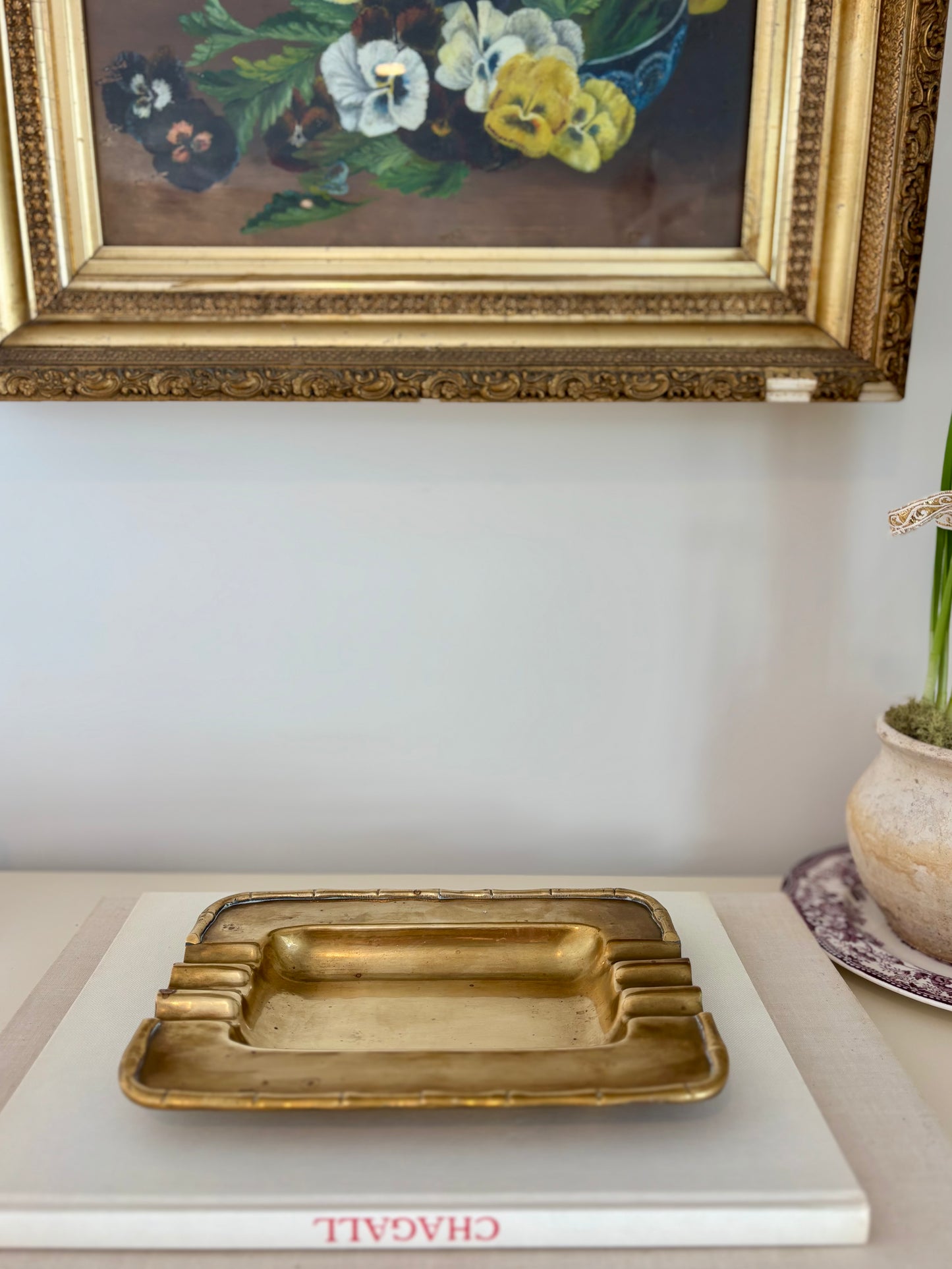 Vintage Brass Faux Bamboo Catchall