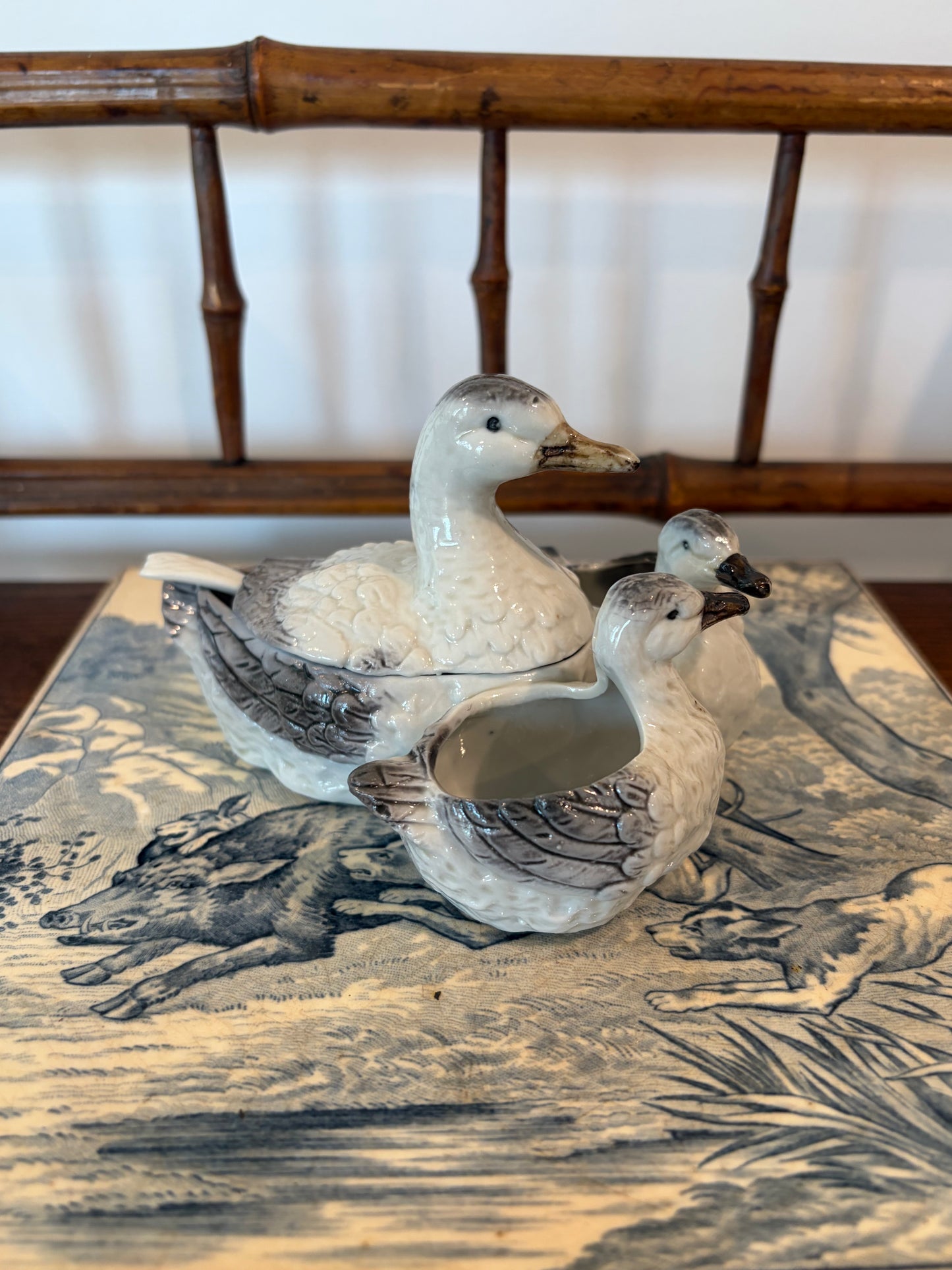 Vintage Ceramic Duck & Duckling Salt and Pepper Condiment Dish