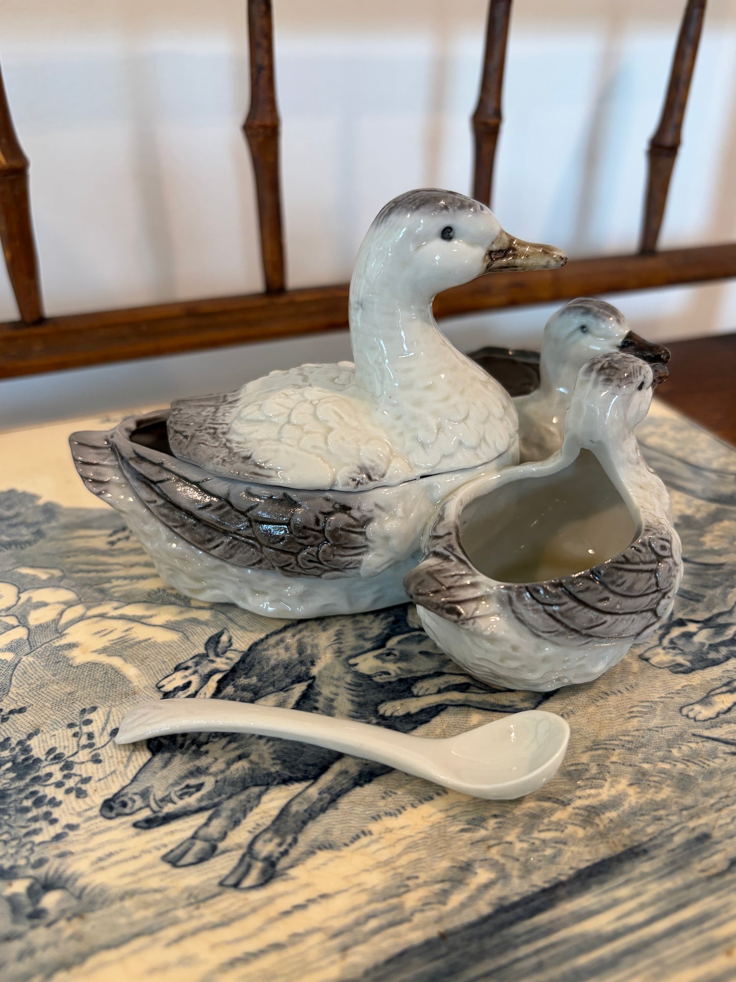 Vintage Ceramic Duck & Duckling Salt and Pepper Condiment Dish