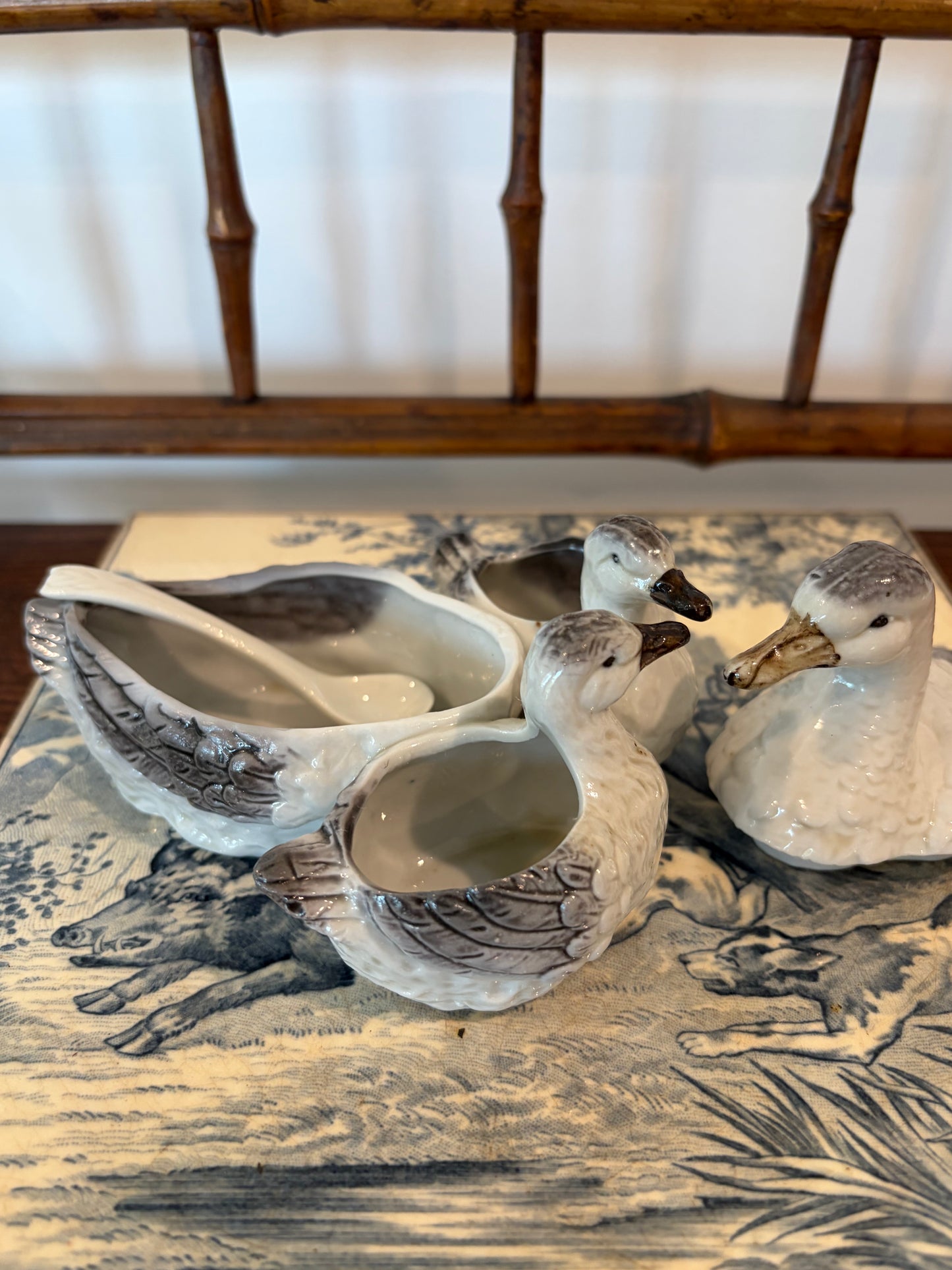 Vintage Ceramic Duck & Duckling Salt and Pepper Condiment Dish