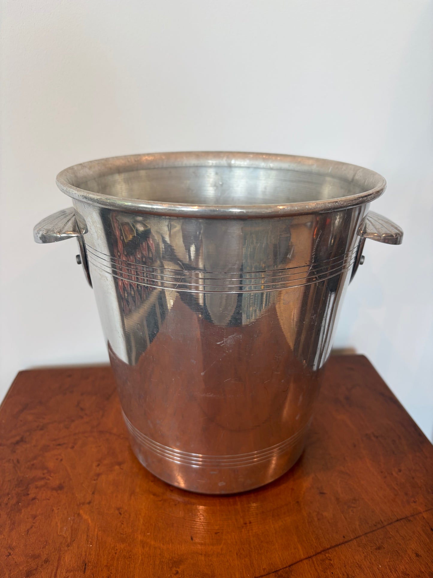 Vintage French Metal Champagne Bucket with Shell Handles