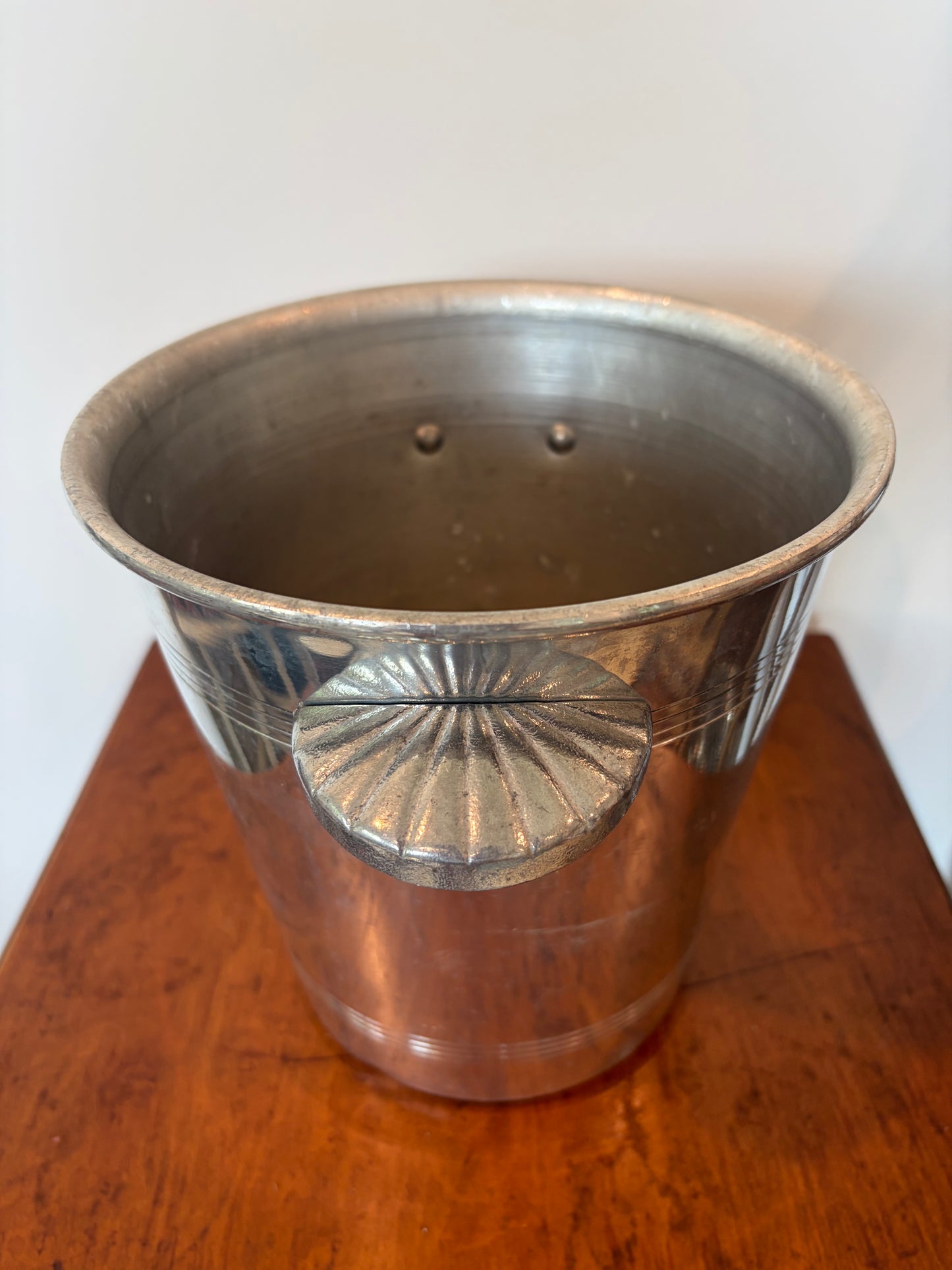 Vintage French Metal Champagne Bucket with Shell Handles