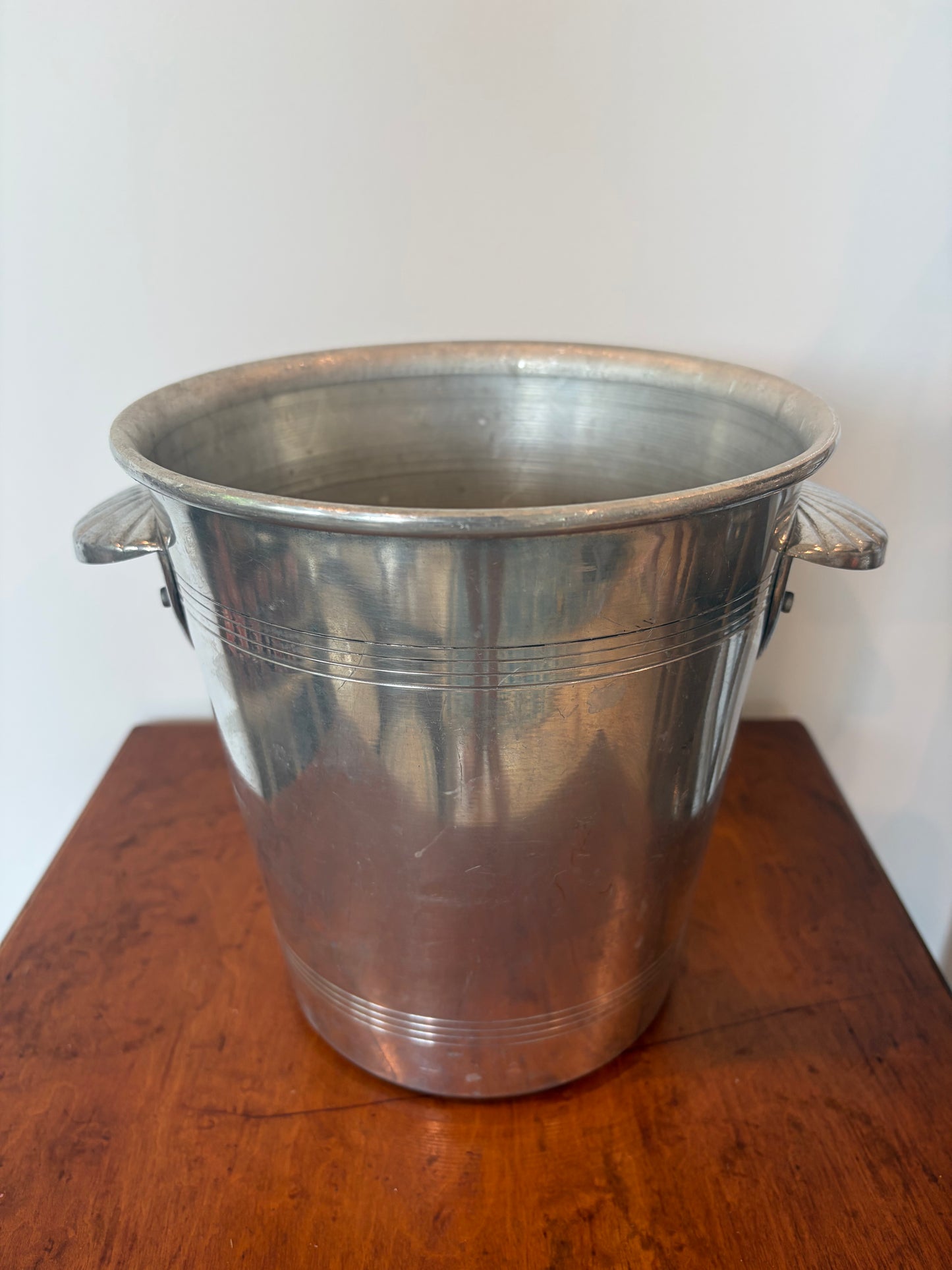 Vintage French Metal Champagne Bucket with Shell Handles