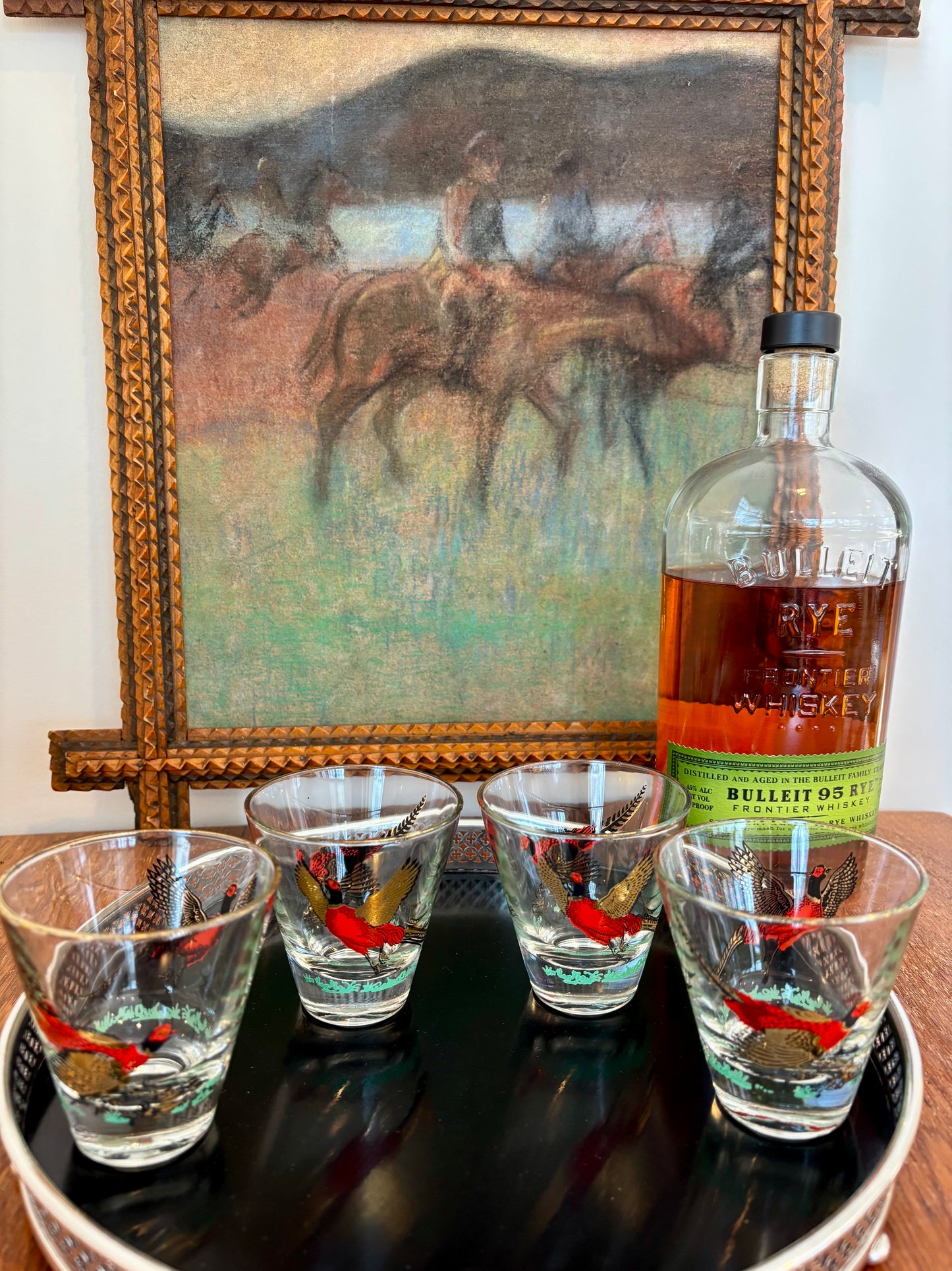 Set of Four Vintage Pheasant Whiskey Glasses