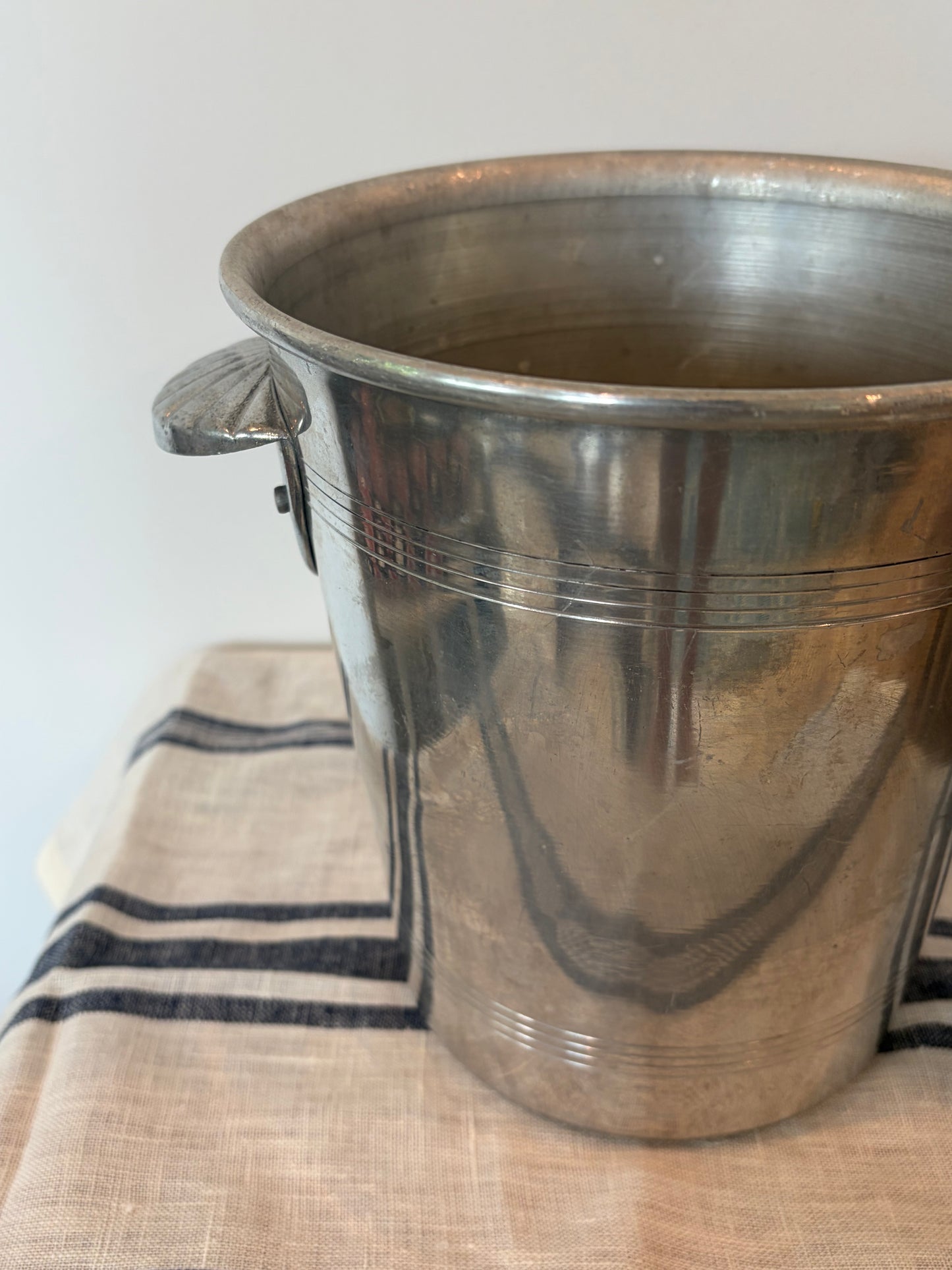 Vintage French Metal Champagne Bucket with Shell Handles