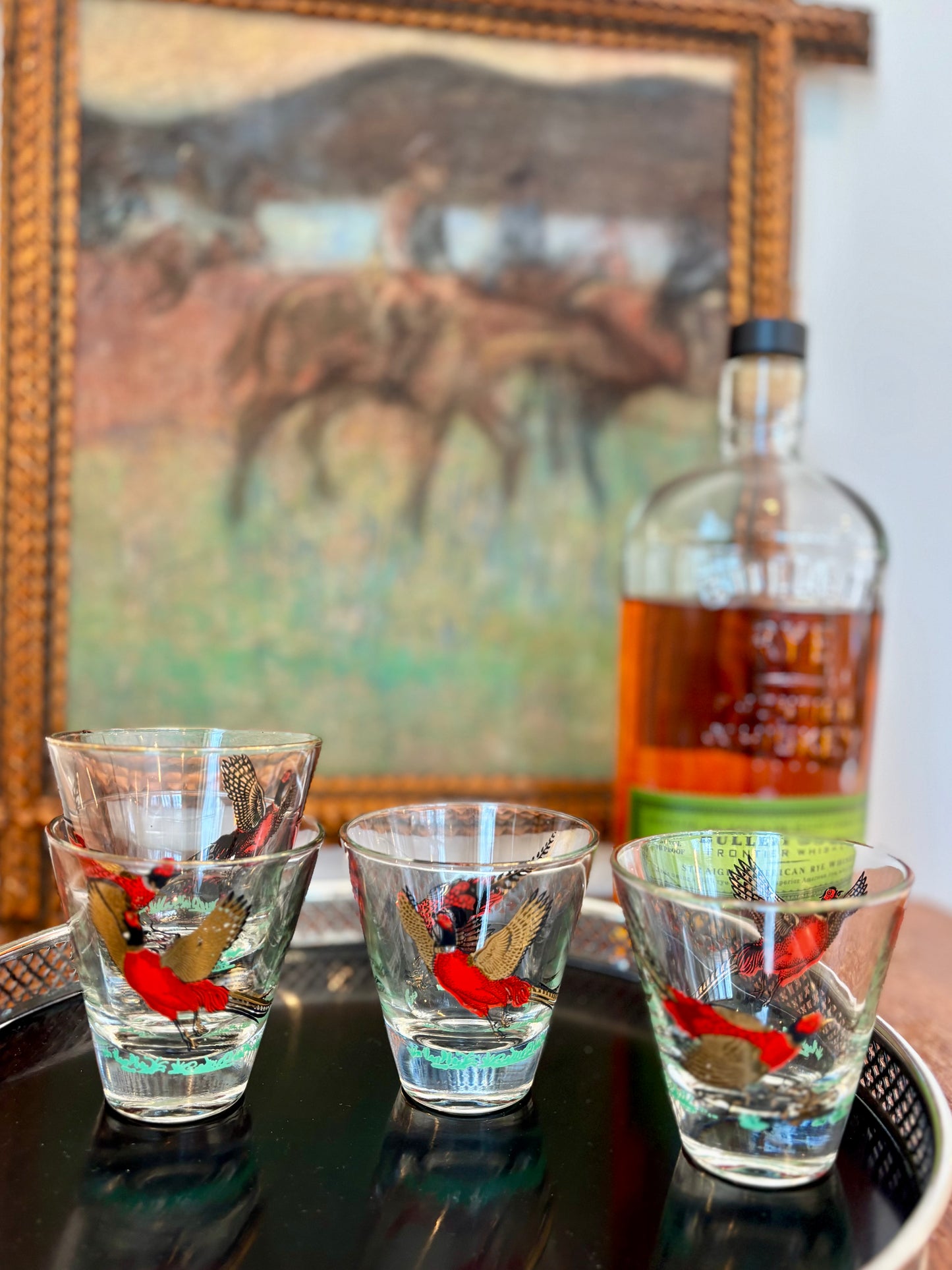 Set of Four Vintage Pheasant Whiskey Glasses