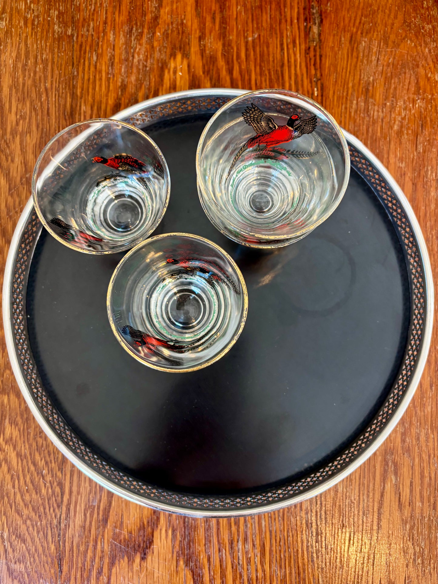 Vintage MCM Black Formica and Silver Trim Tray