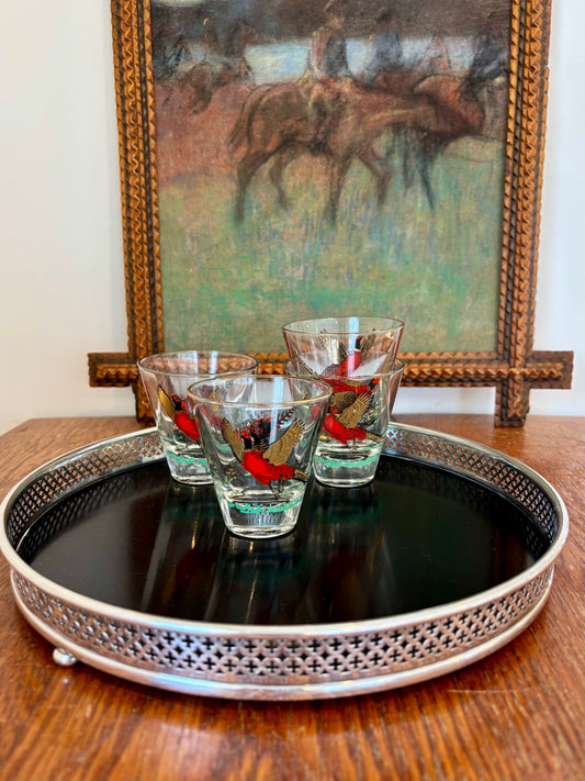 Vintage MCM Black Formica and Silver Trim Tray