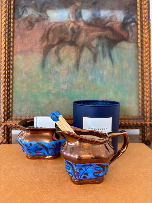 Antique Copper Lusterware Miniature Creamer and Sugar Bowl