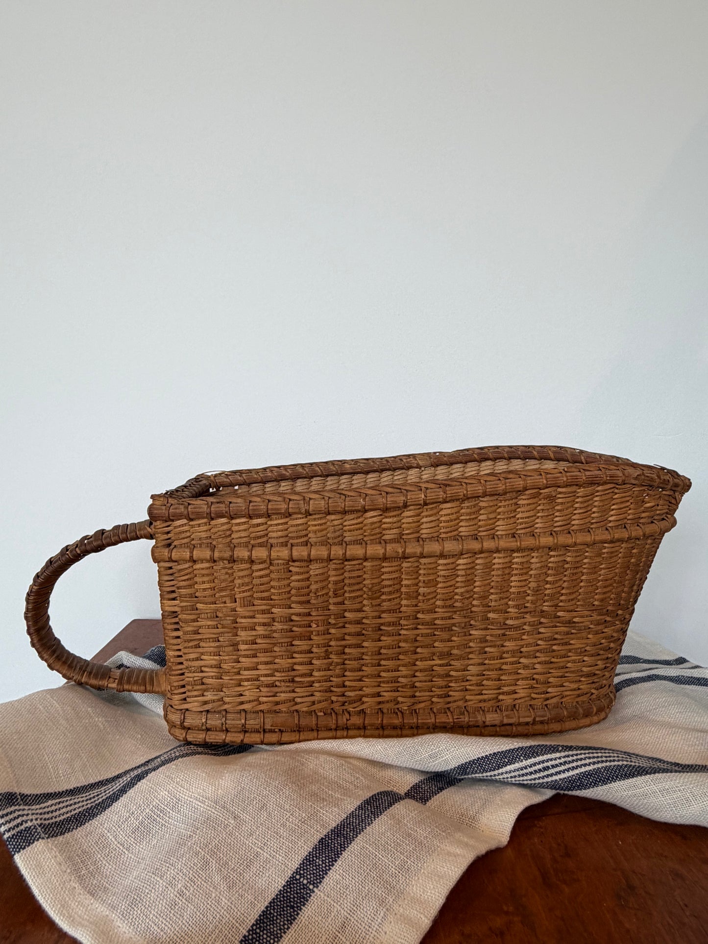Vintage French Woven Rattan Wine Carrier Server