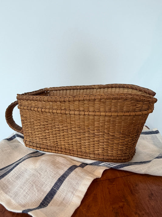 Vintage French Woven Rattan Wine Carrier Server