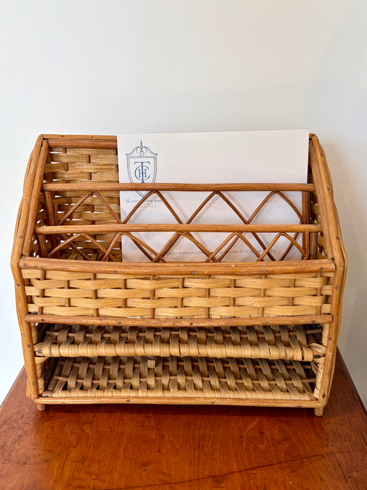 Vintage Rattan Desk Letter Organizer