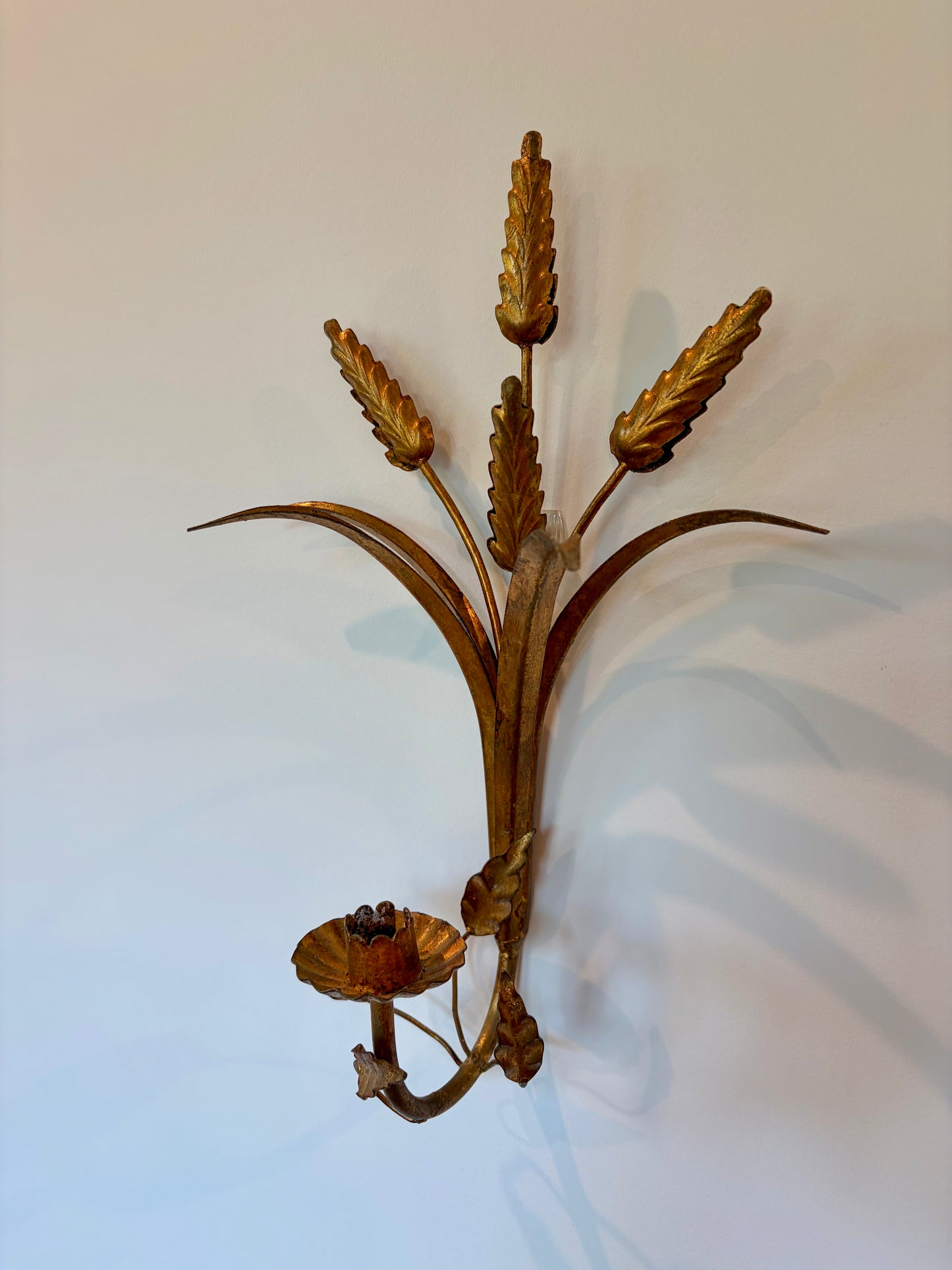 Vintage Pair of Gilt Wheat Sconces