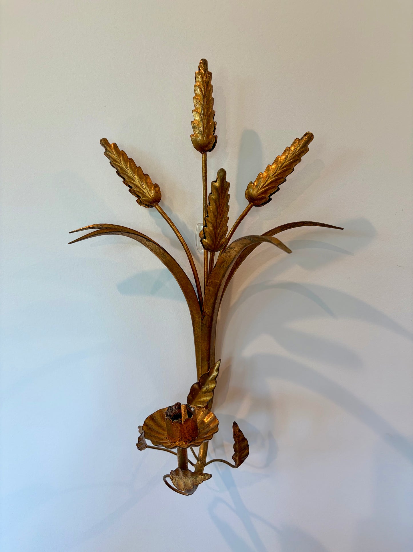 Vintage Pair of Gilt Wheat Sconces