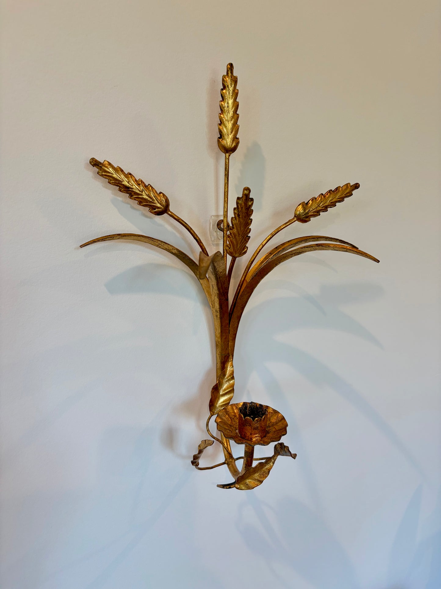 Vintage Pair of Gilt Wheat Sconces