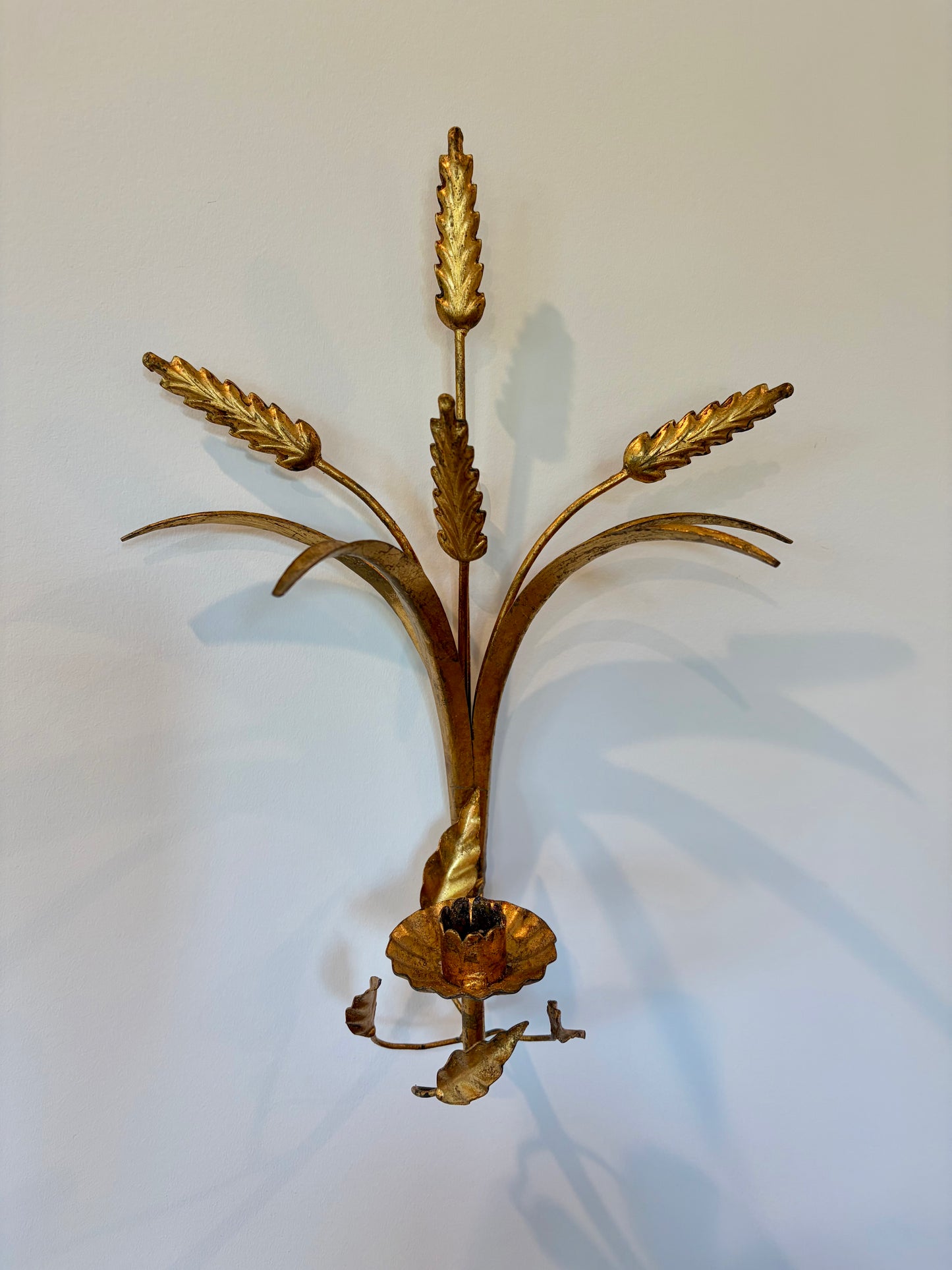 Vintage Pair of Gilt Wheat Sconces