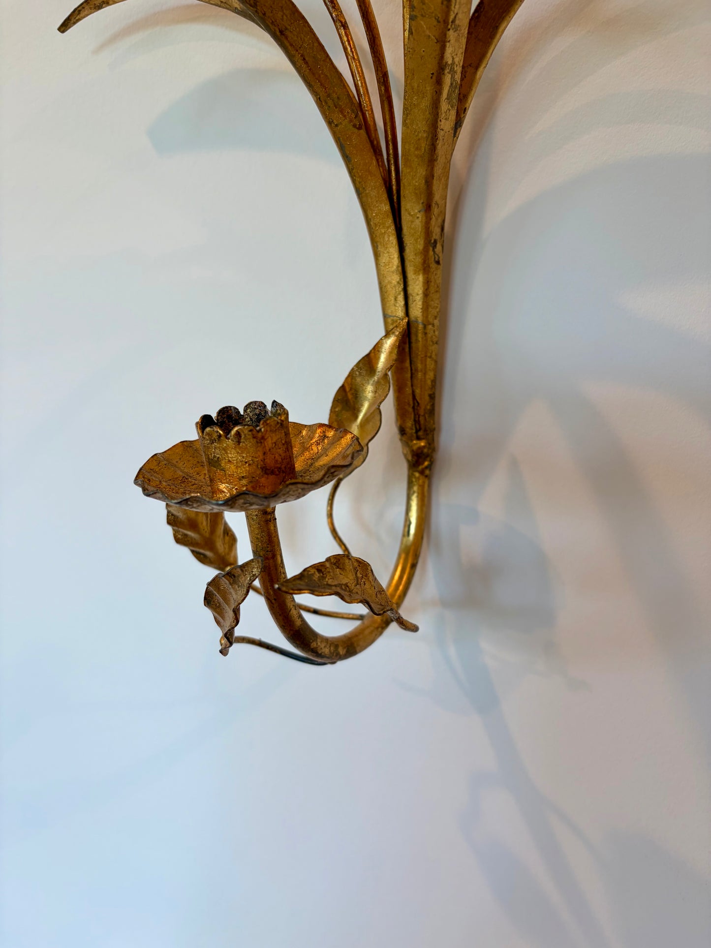 Vintage Pair of Gilt Wheat Sconces