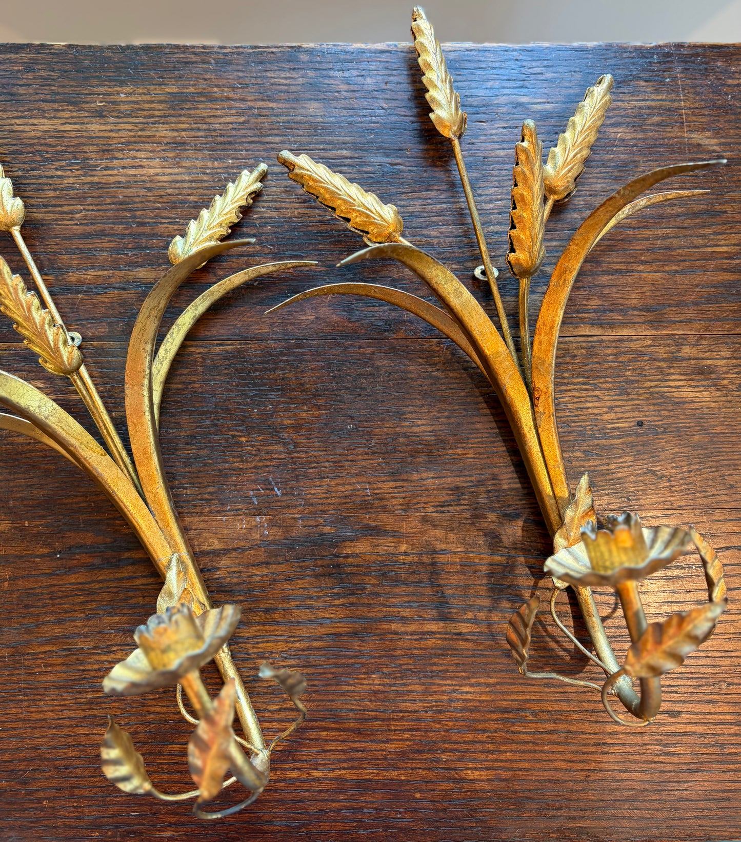Vintage Pair of Gilt Wheat Sconces