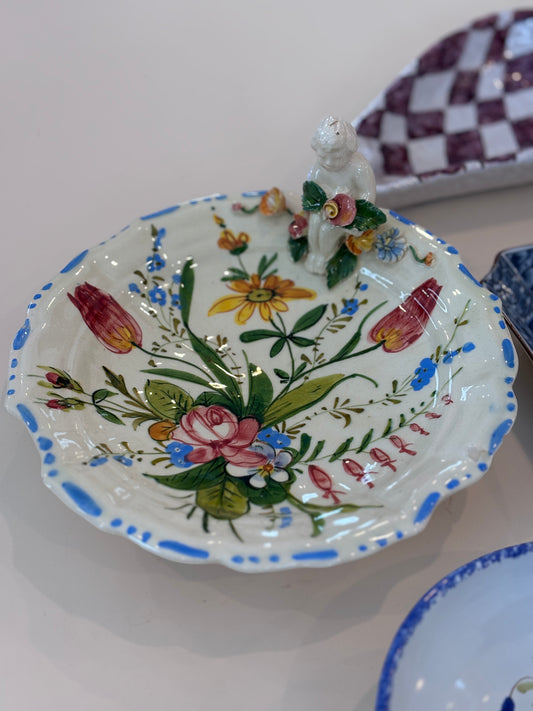 Vintage Italian Hand-painted Capodimonte Raised Dish