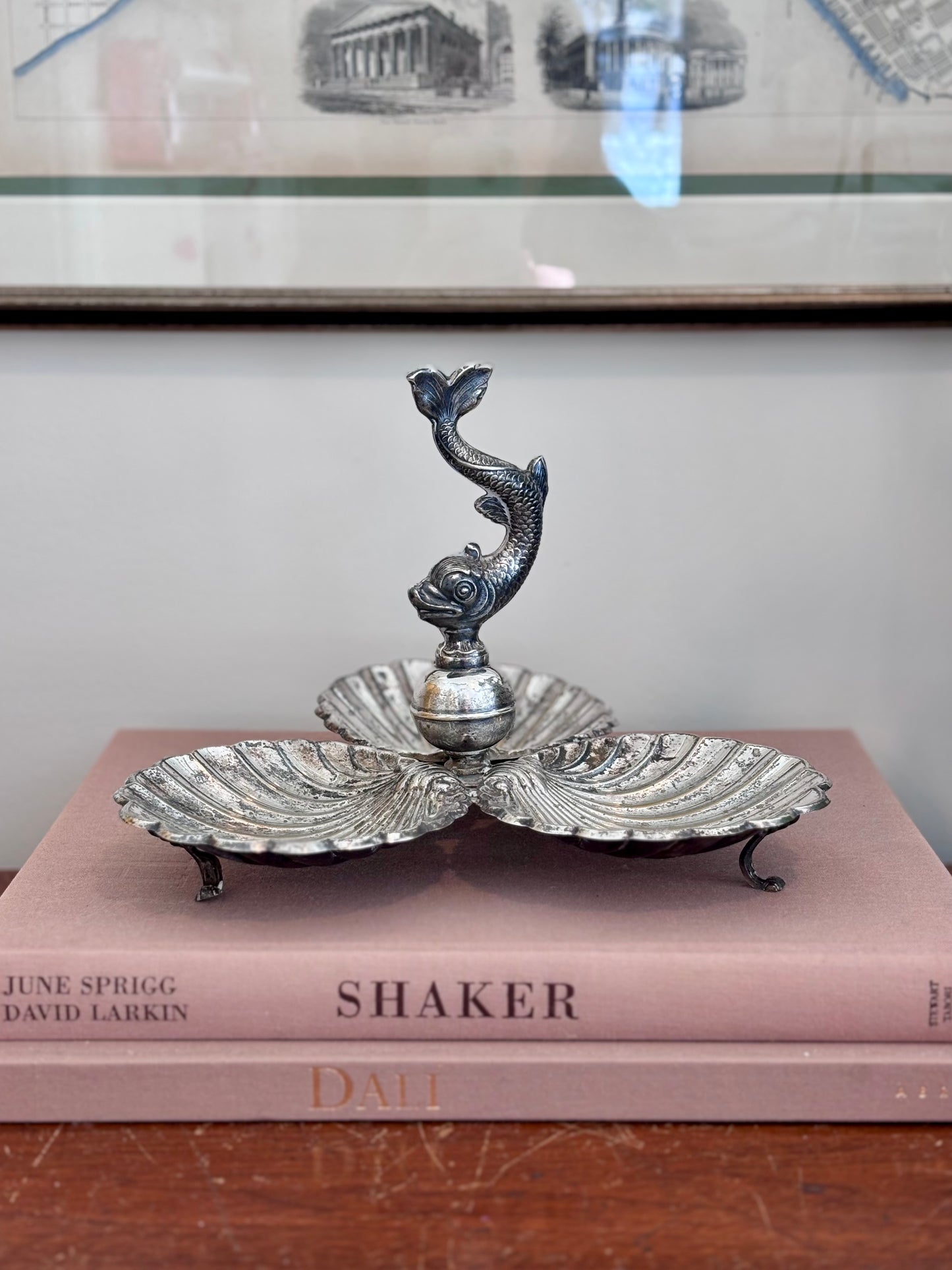 Vintage French Three Dish Server with Dolphin and Clam Shells