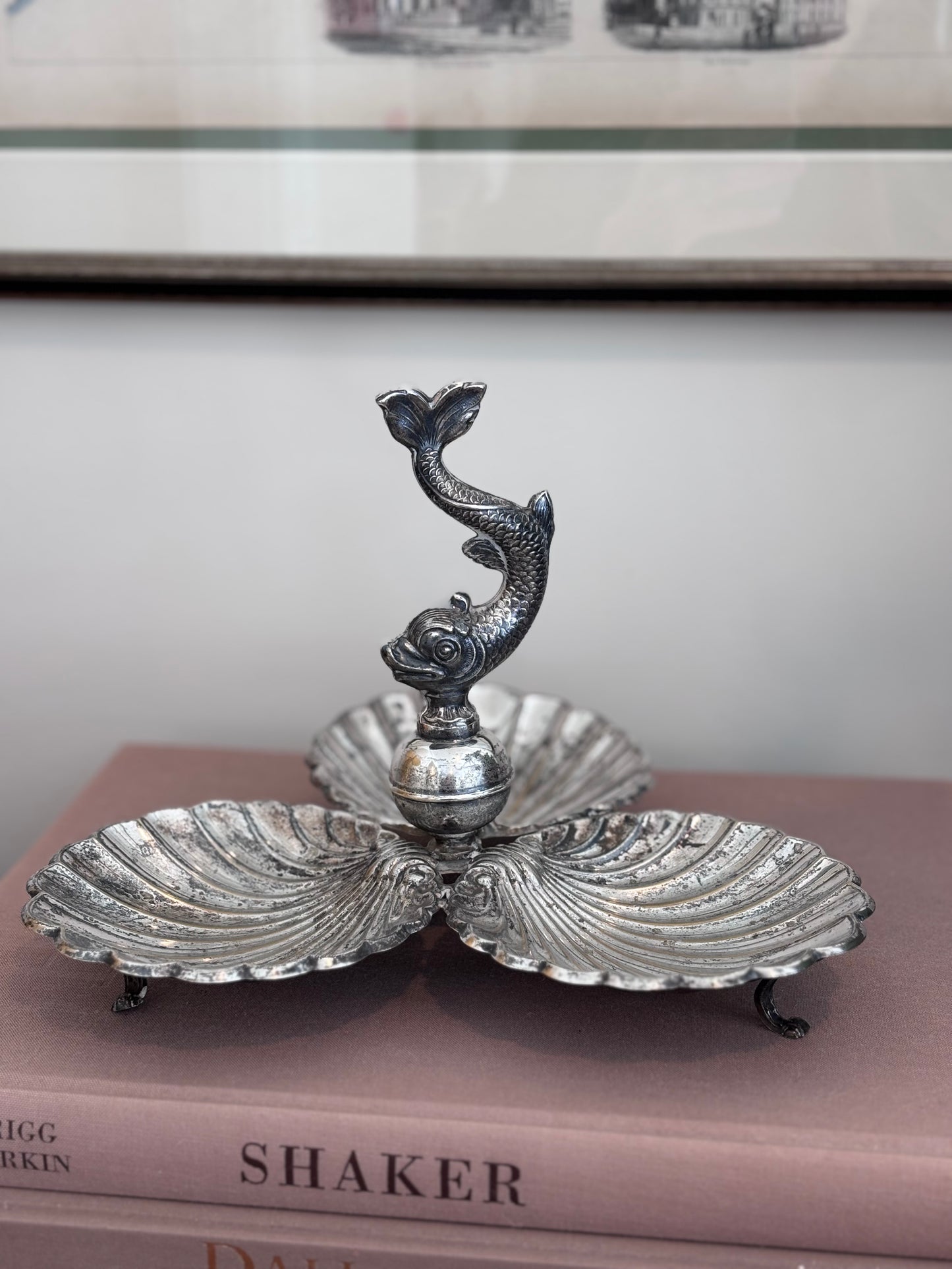 Vintage French Three Dish Server with Dolphin and Clam Shells