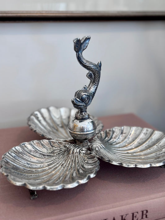 Vintage French Three Dish Server with Dolphin and Clam Shells